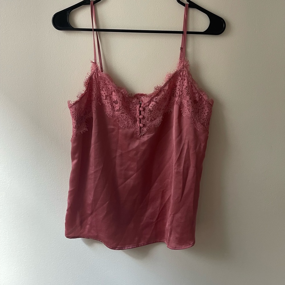 Abercrombie & Fitch Pink Lace Trim Satin Tank